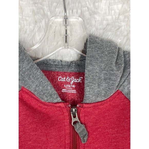 Cat & Jack Boys Large (12/14) Zip Up Hoodie Heather Red Heather Gray - Picture 2 of 4